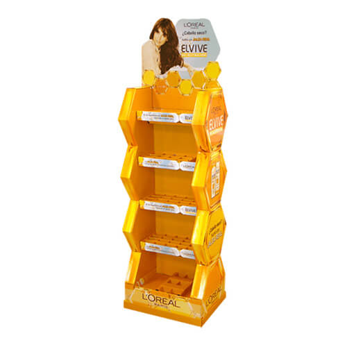 Yellow cosmetics display rack