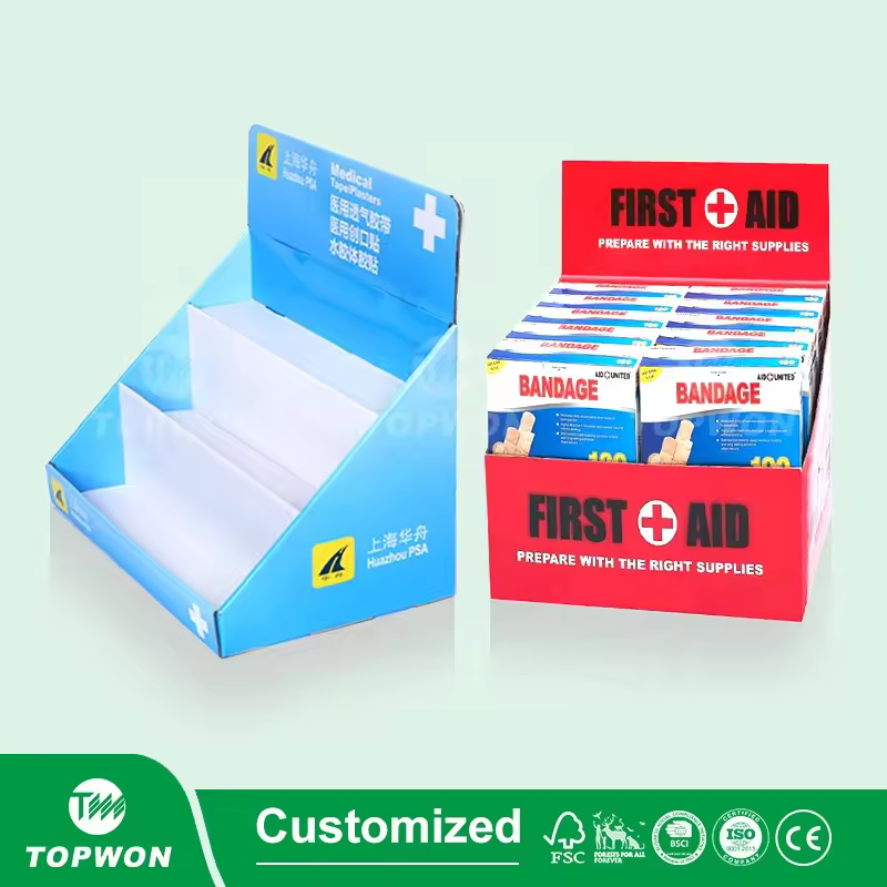 small 3 tier cardboard counter display for mediche