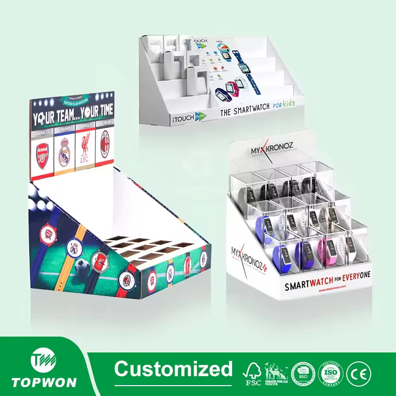 small 3 tier cardboard counter display for whach